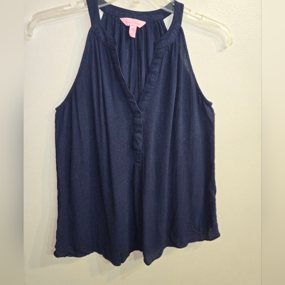 Lilly Pulitzer Tillie Keyhole tank. Size Small. 100% Rayon Navy Blue - Picture 2 of 8